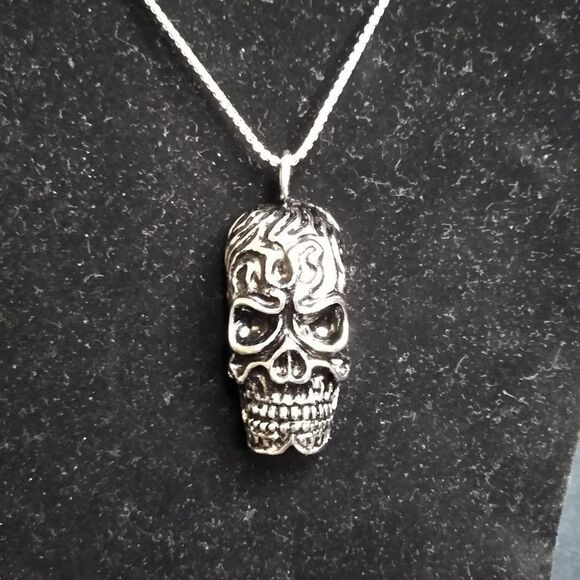 Stainless Steel Black Oxidized Skull Necklace - Picture 3 of 6
